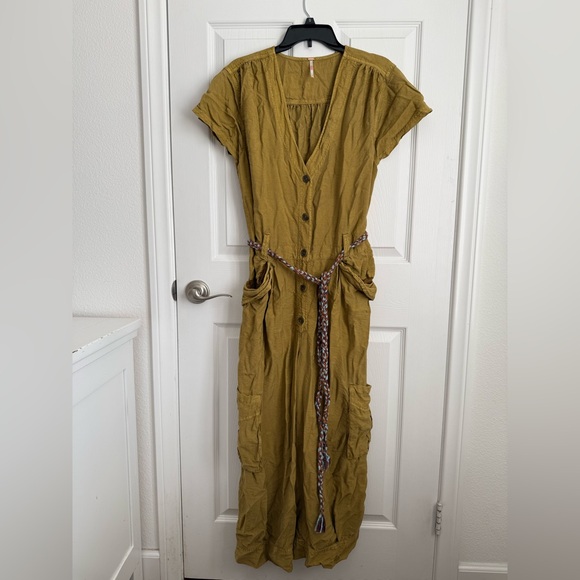 Free People Pants - Free People Olive Button-Down jumpsuit with tie